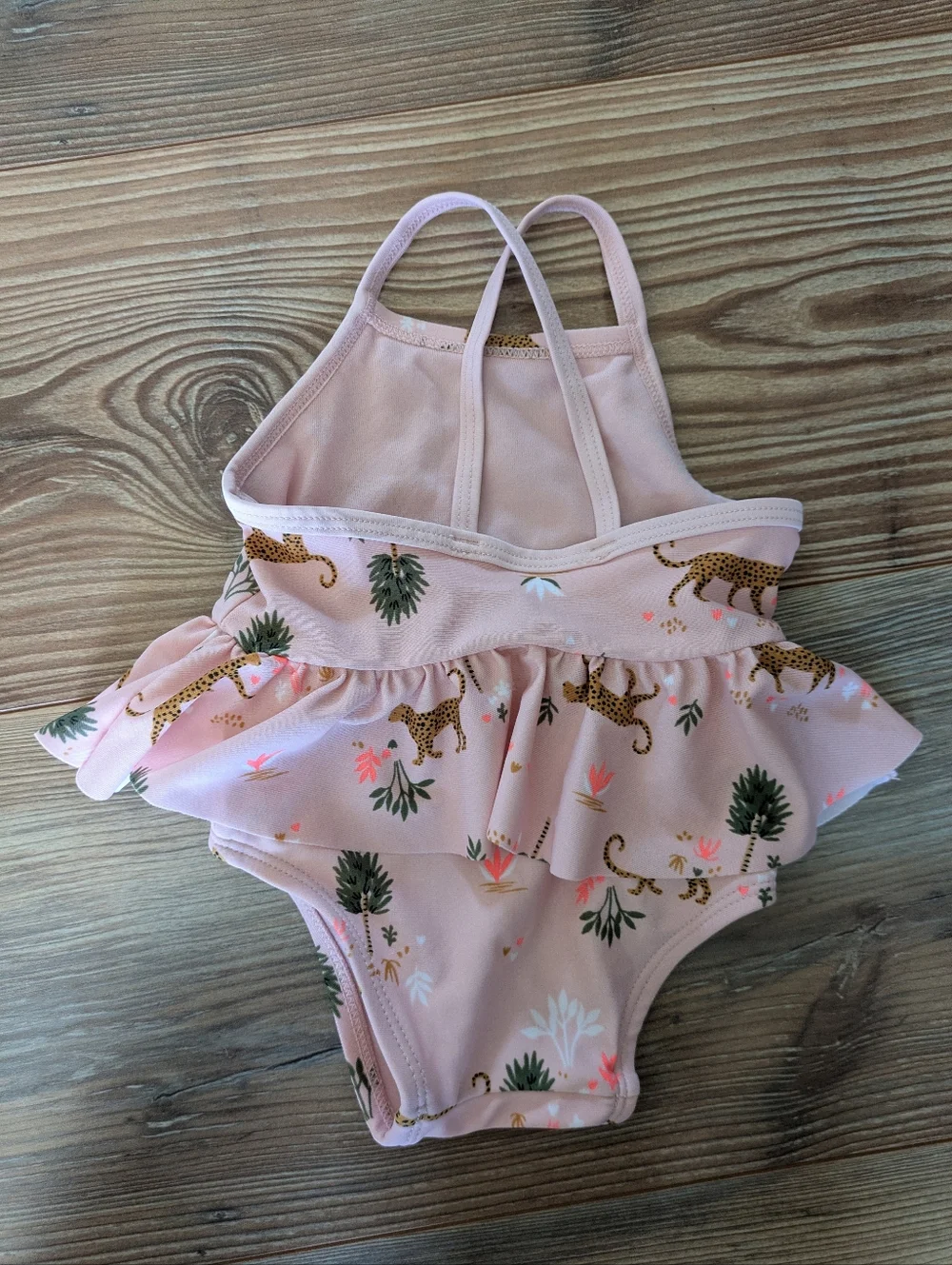 Old Navy Baby Girl 1 Pc Cross Back Pink Leopard Tropical Swimsuit UPF 50 0-3 M‎